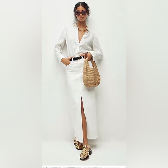 J. Crew Denim Maxi Skirt Front Slit Raw Hem White Size 27 NWT - Picture 1 of 16